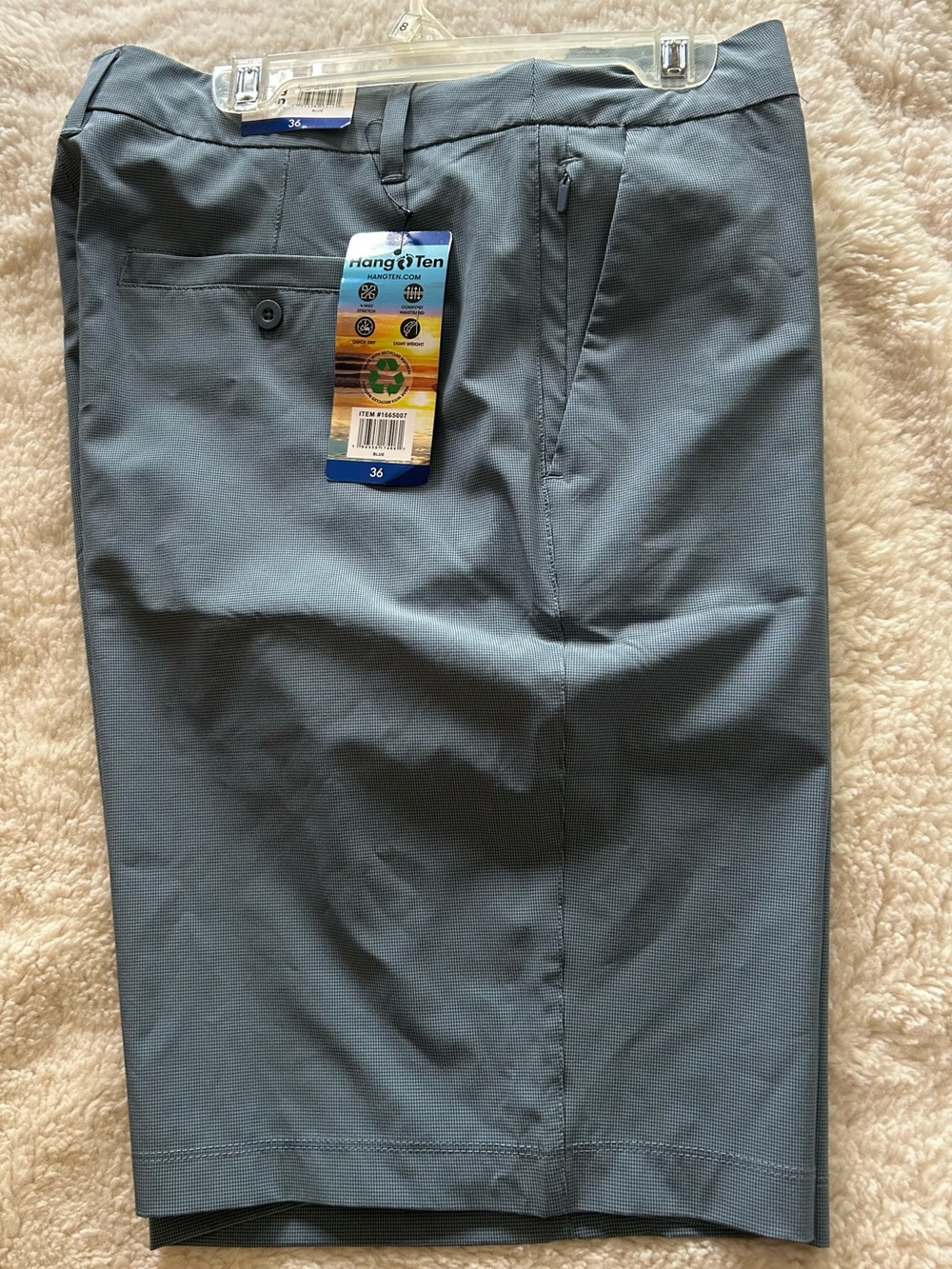 Hang Ten Men’s Light Blue Micro-Check Athletic Shorts size 36 NWT